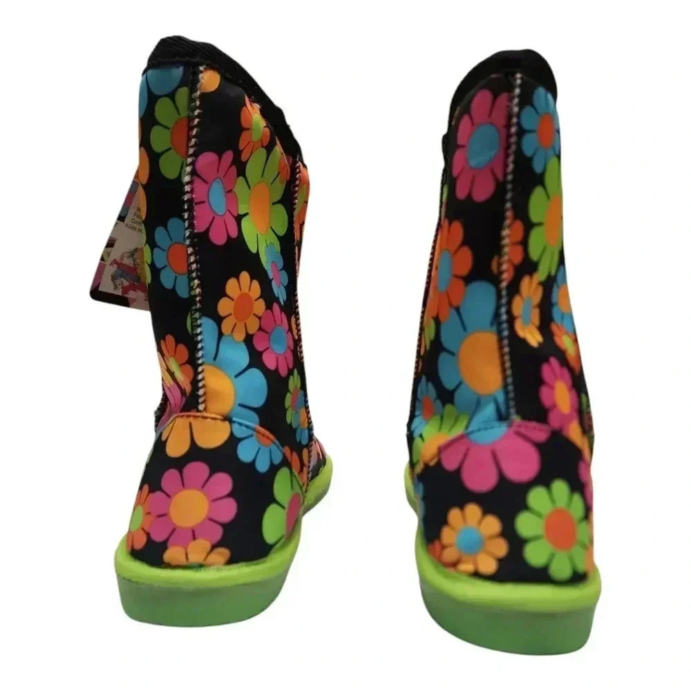 Y2K Flower Power Winter Boots Faux Fur Lined Retro Hippie Floral Sz 7 - Picture 13 of 16